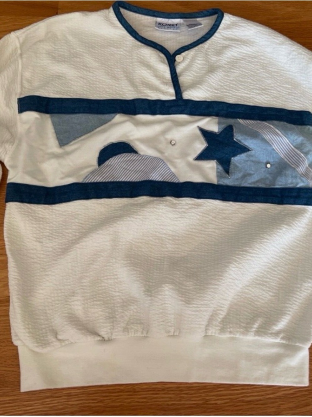 Vintage Koret City Blues White and Blue Star Appliqué Pullover petite medium